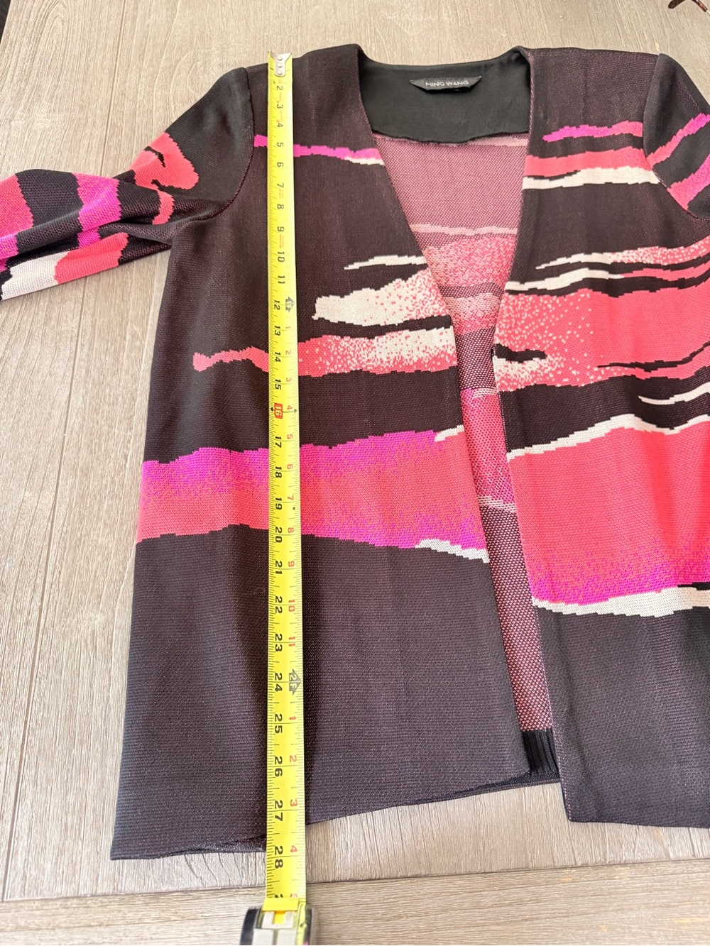 Ming Wang Knit Cardigan Jacket Abstract Wave Print Size M Quiet Luxury - Picture 5 of 6